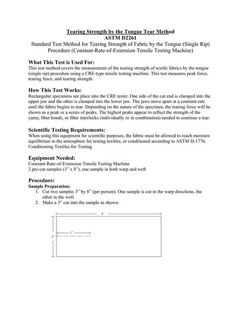 Tearing Strength by the Tongue Tear Method ASTM 